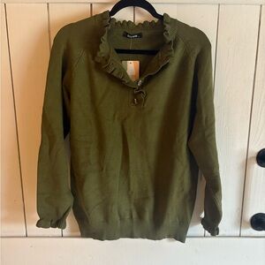 Byford Women's Olive Green Ruffled Sweater